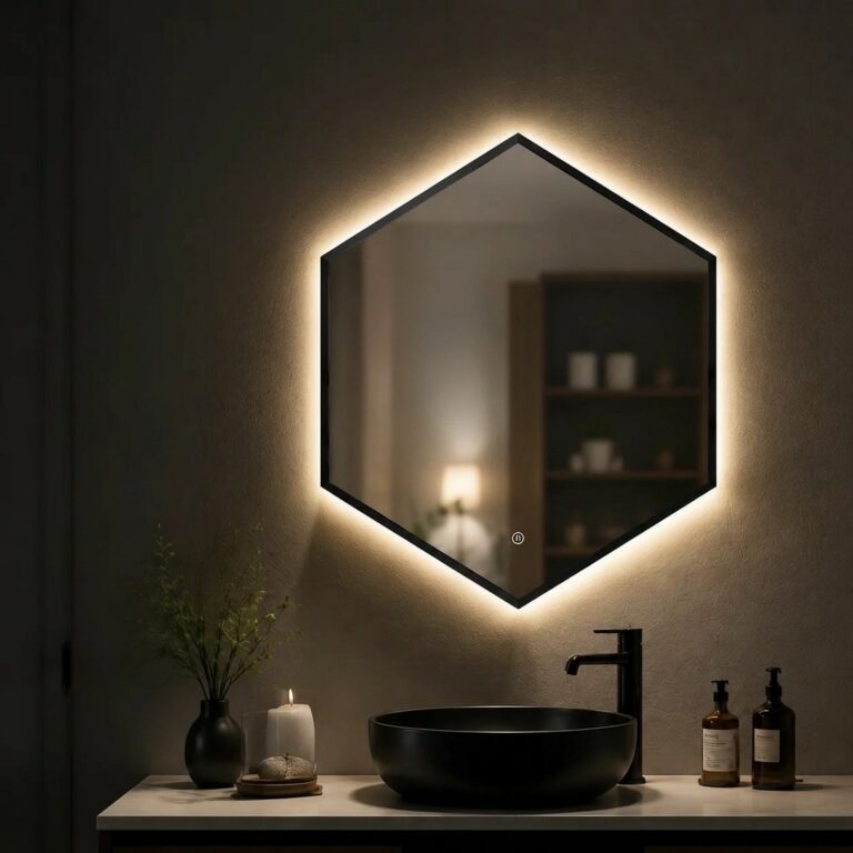 Hexagon Black Frame LED Bathroom Mirror
