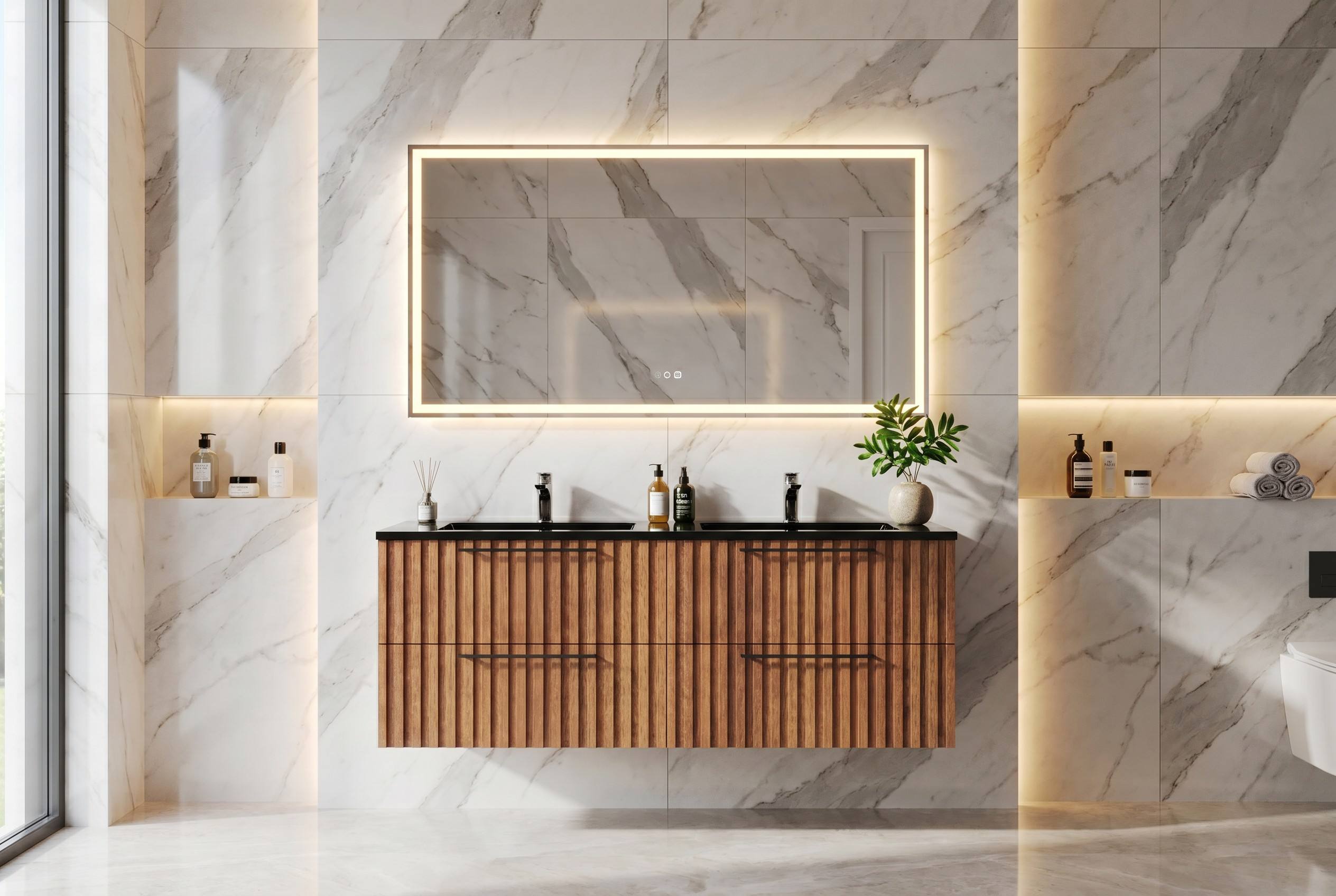 Modern Wood Grain Floating Bathroom Vanity