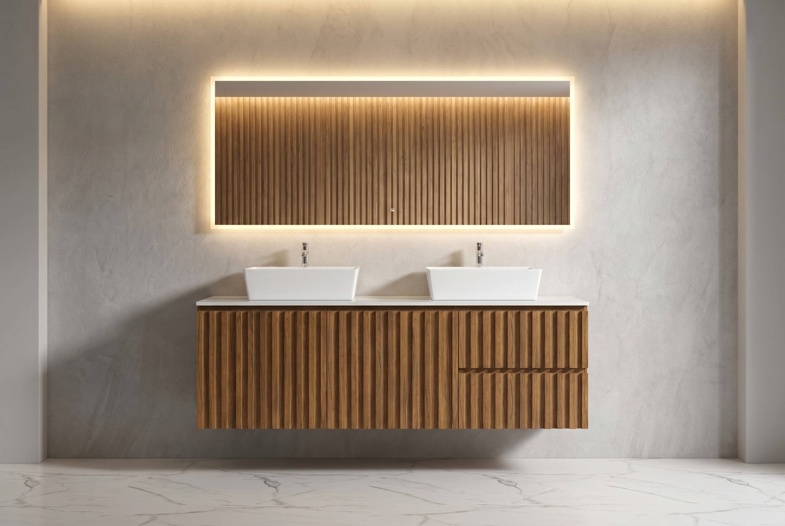Fluted Wood Floating Bathroom Vanity