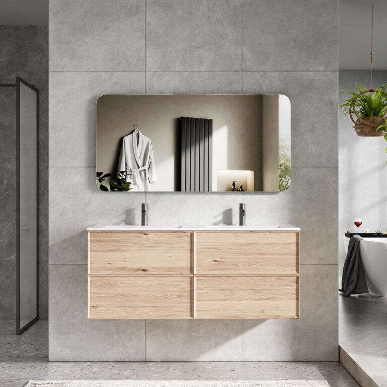 Double Sink Oak Floating Bathroom Vanity