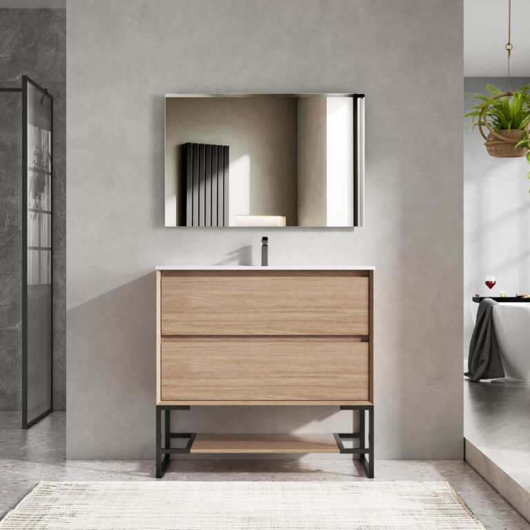 Single Sink Oak Floating Bathroom Vanity with Double Drawers