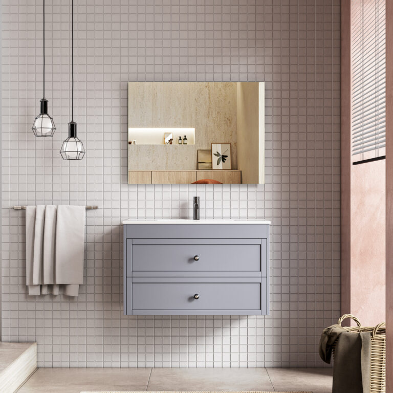Grey Wall Mounted Bathroom Vanity