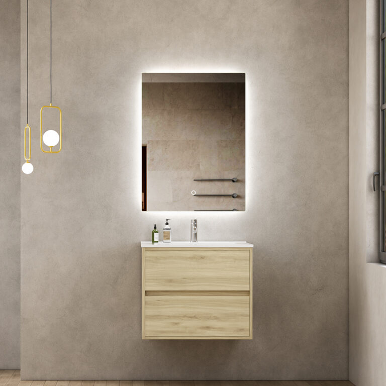 Small Oak Wall Mounted Bathroom Vanity