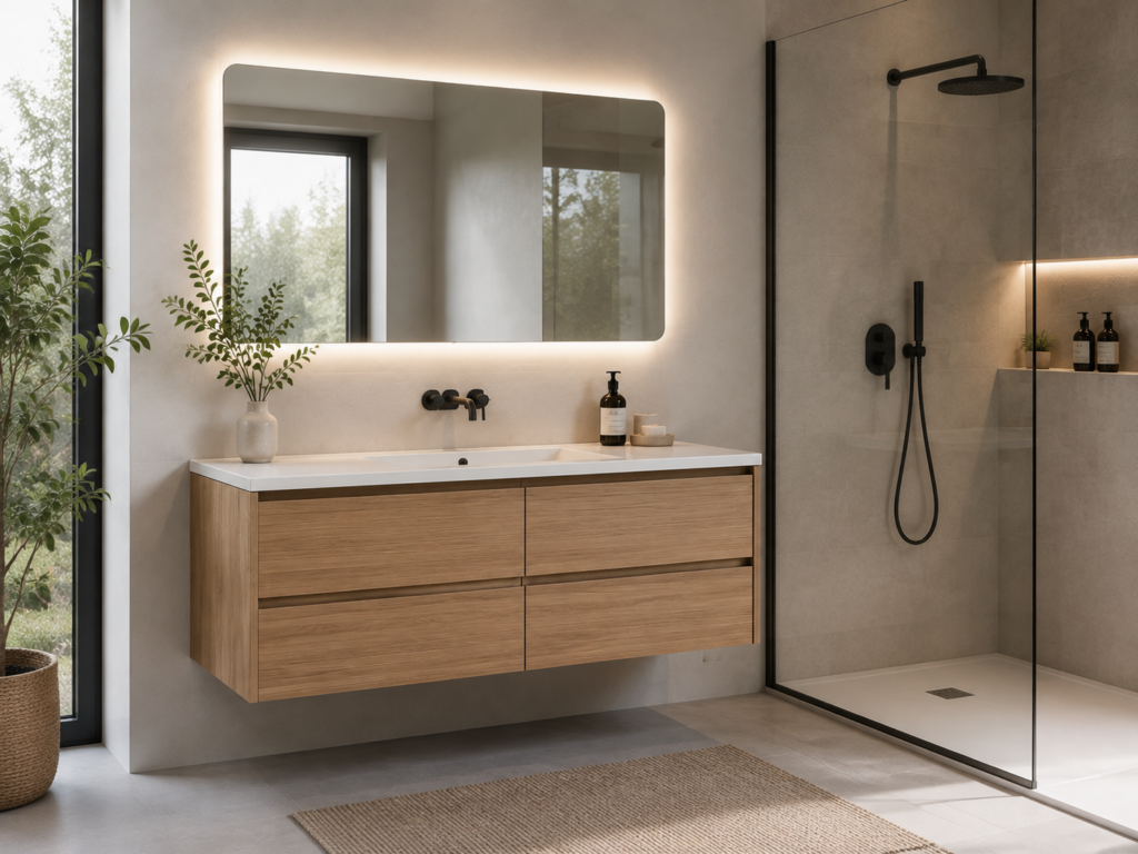 Modern wall mounted bathroom vanity with floating design