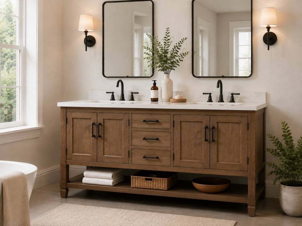 Freestanding bathroom vanity with double sink design