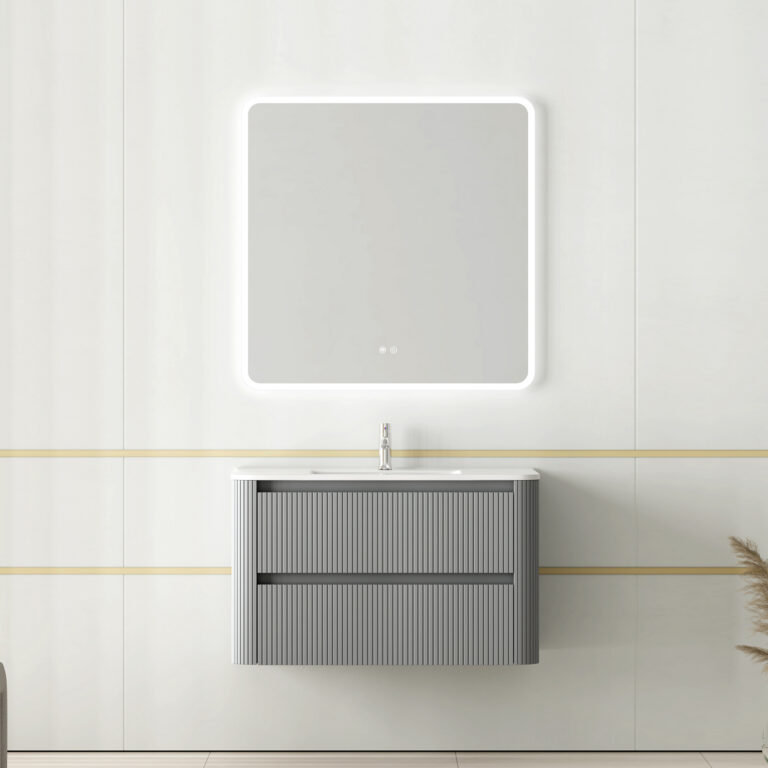Grey Fluted Floating Bathroom Vanity