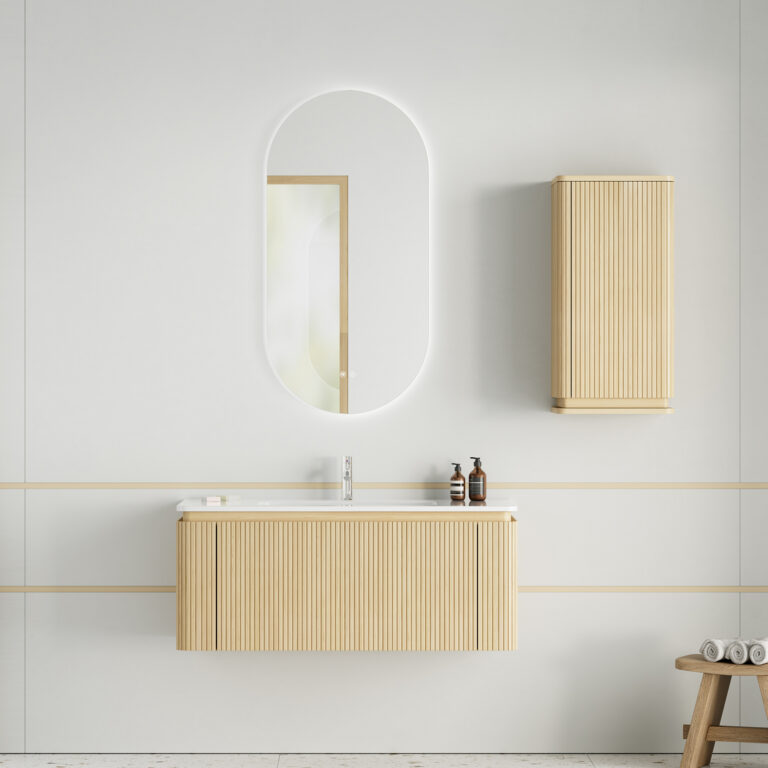 Oak Fluted Bathroom Cabinet