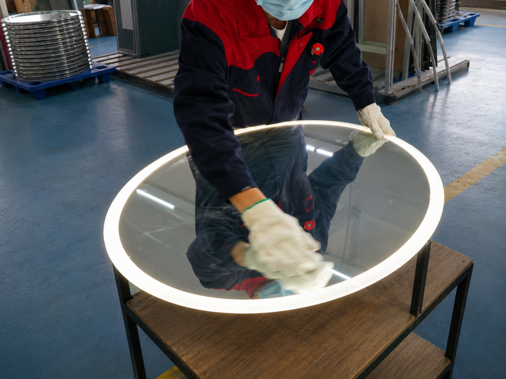 LED bathroom mirror final quality inspection in factory