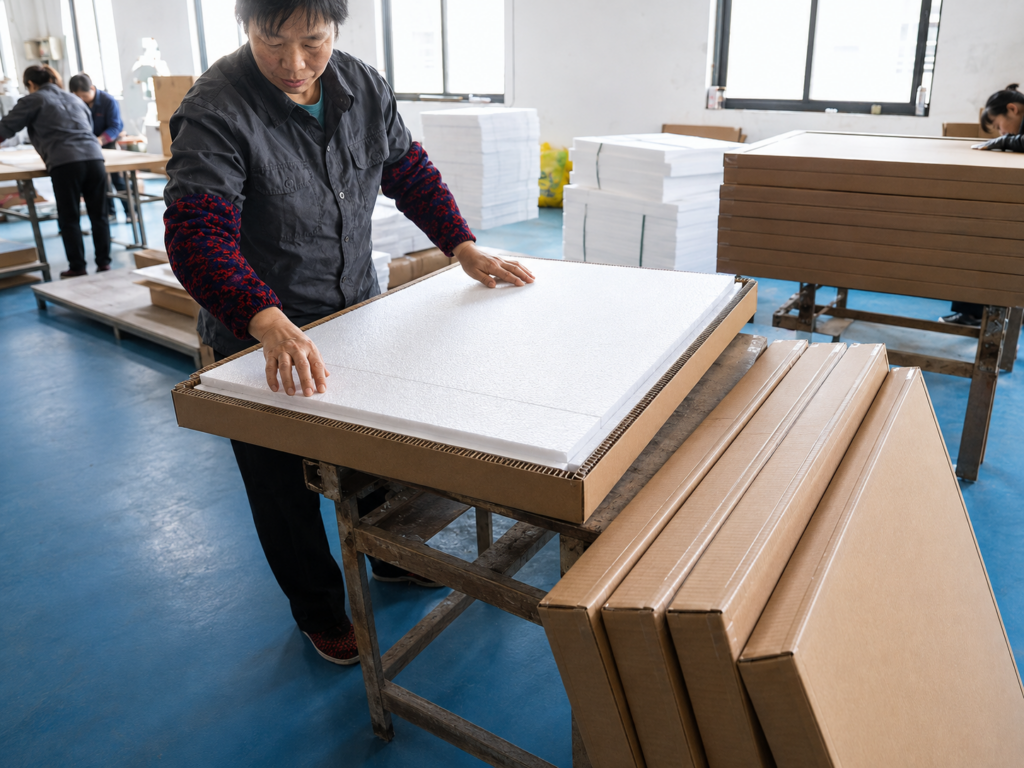 Protective packaging process for LED bathroom mirrors