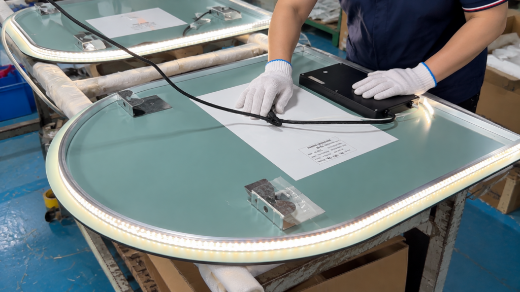 LED bathroom mirror electrical safety and component inspection