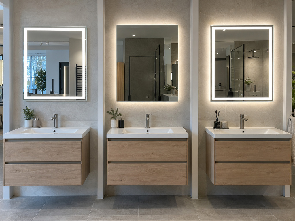Front-lit backlit and dual-lit LED bathroom mirror comparison