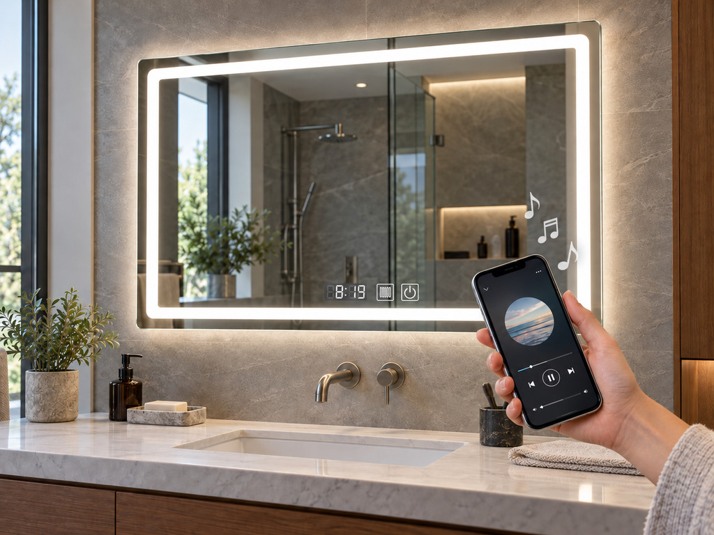 LED bathroom mirror with Bluetooth speaker and music playback
