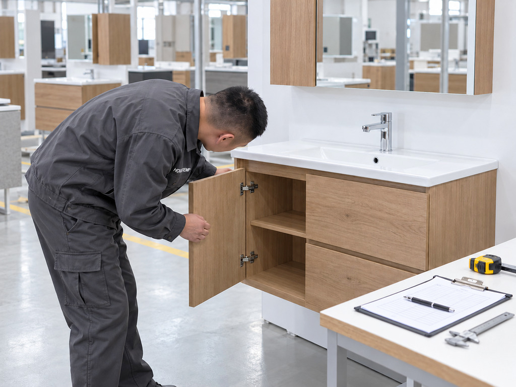 Bathroom cabinet drawer and hinge inspection